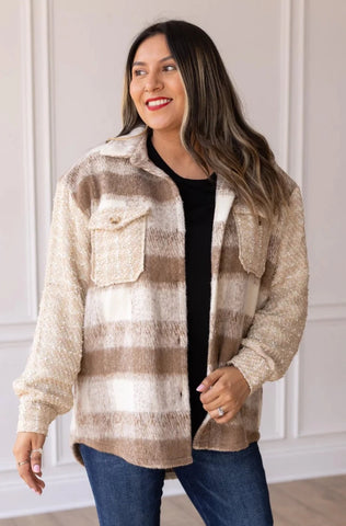 Sequin Plaid Sherpa Shacket {Pink}