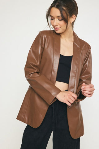 Faux Leather + Tweed Blazer Jacket {Natural}