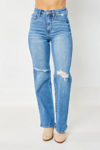 Judy Blue Braided Wide Leg Jeans {White}