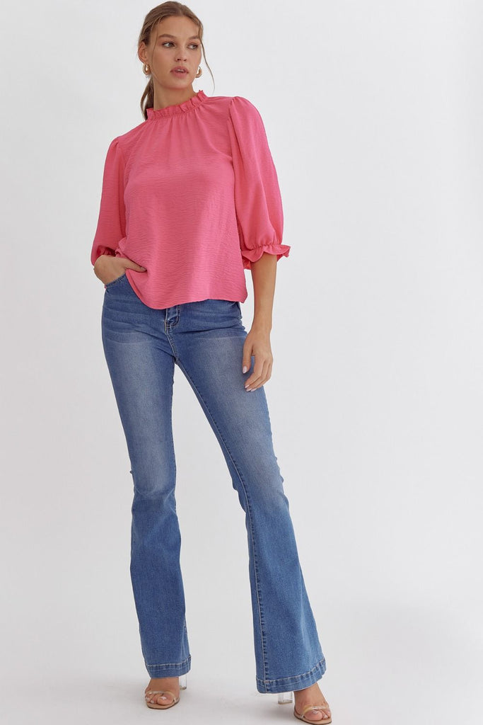 Solid High Neck Blouse {Pink}