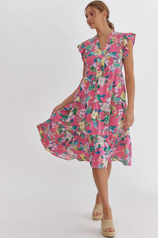 Floral Stand Out Dress {Fuchsia}