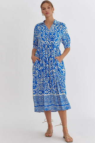 Textured 3/4 Sleeve Midi Dress {Cobalt Blue}