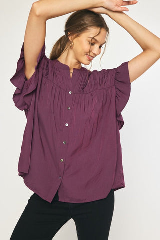 Ruched Sleeves Solid Top {Black}