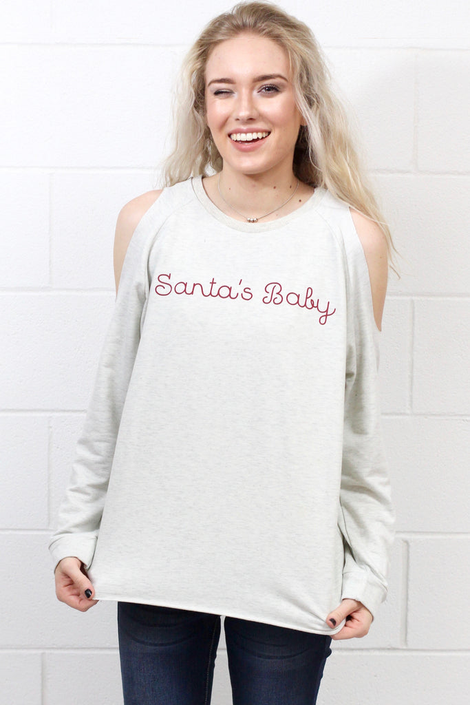 Santa's Baby Graphic Cold Shoulder Sweatshirt {H. Ivory} KIDS + ADULTS