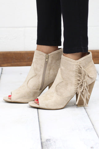 Denny Bow & Bling Wrap Heeled Bootie {Tan} - Size 5.5
