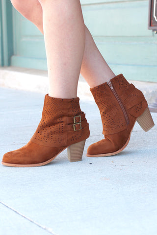 Candy Fringe Front Suede Wedge Bootie {Taupe} - Size 5