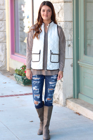 Fur Lined Plaid Puffer Vest {Red+Navy}