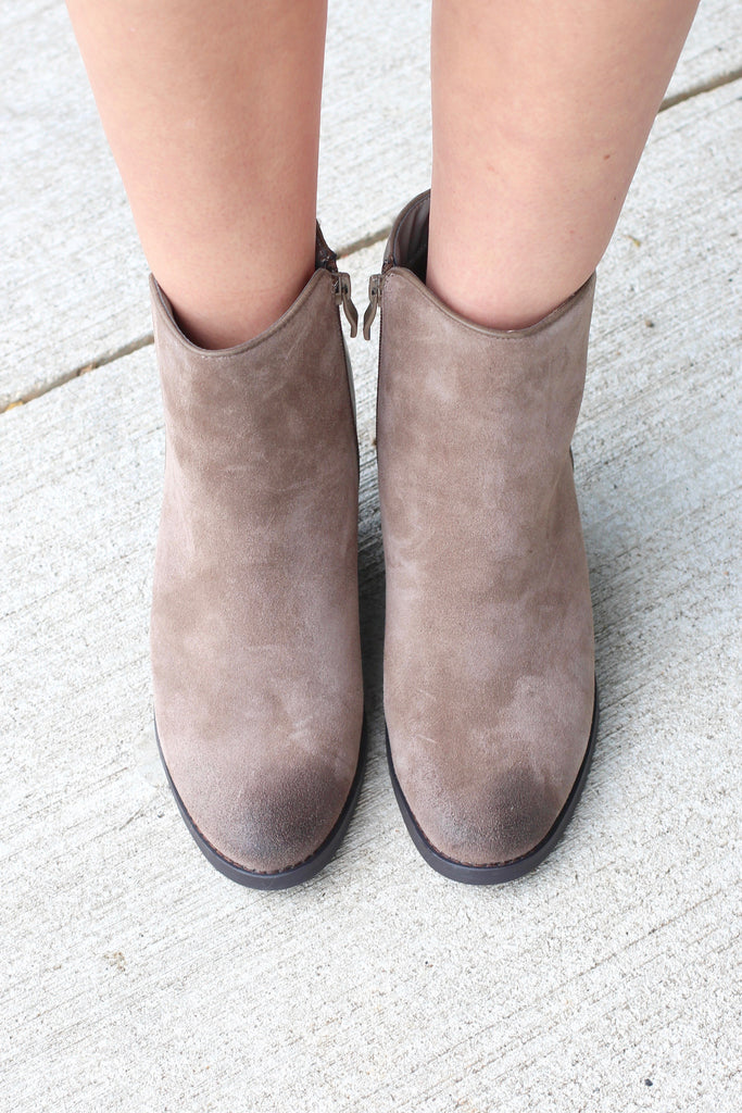 Very Volatile: Indie Suede + Leather Wedge Bootie {Taupe} - The Fair Lady Boutique - 3