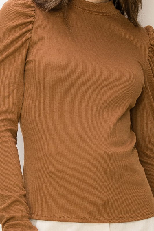 Ruched Sleeves Solid Top {Brown}