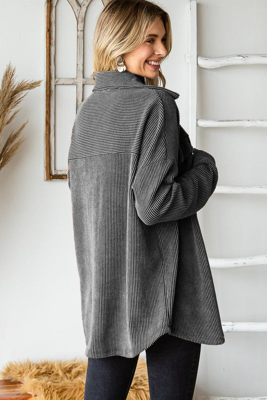 Ribbed Lightweight Shacket {Charcoal}