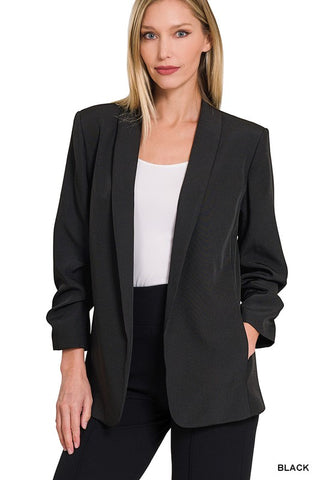 Work + Play Ruched Sleeve Blazer {Red}
