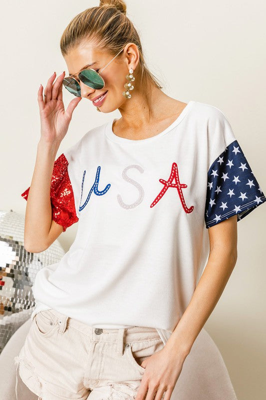 USA Embroidery + Sequin Top