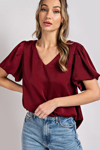 Ruched Sleeve Ribbed Top {Black}