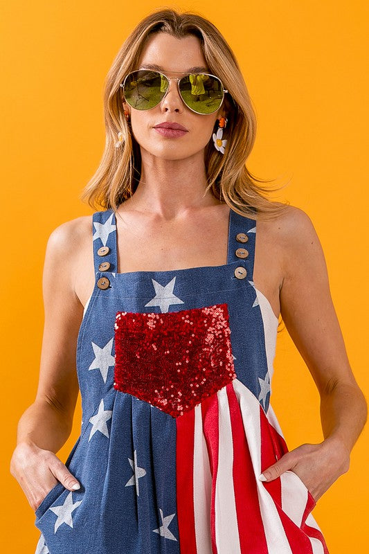 Miss Americana Overall Romper {Flag Print}