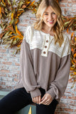 Lace Contrast Ribbed Henley {Mocha}