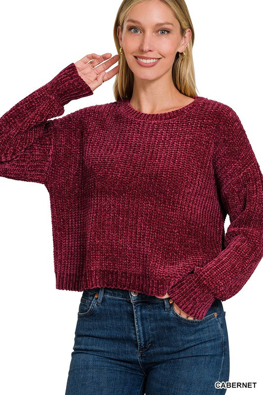 Cropped Chenille Sweater {Cabernet}