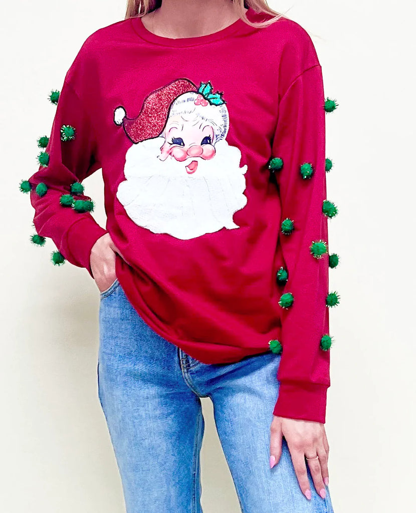 Classic Santa with Green Poms {Red}