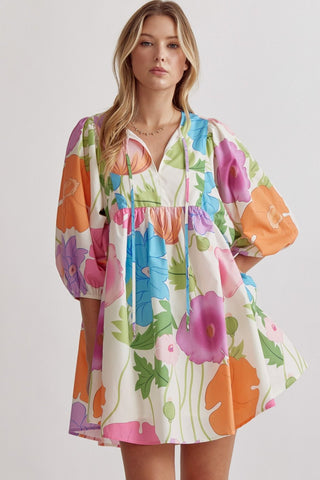 Chiffon Flower Print Dress {Lavender Mix}
