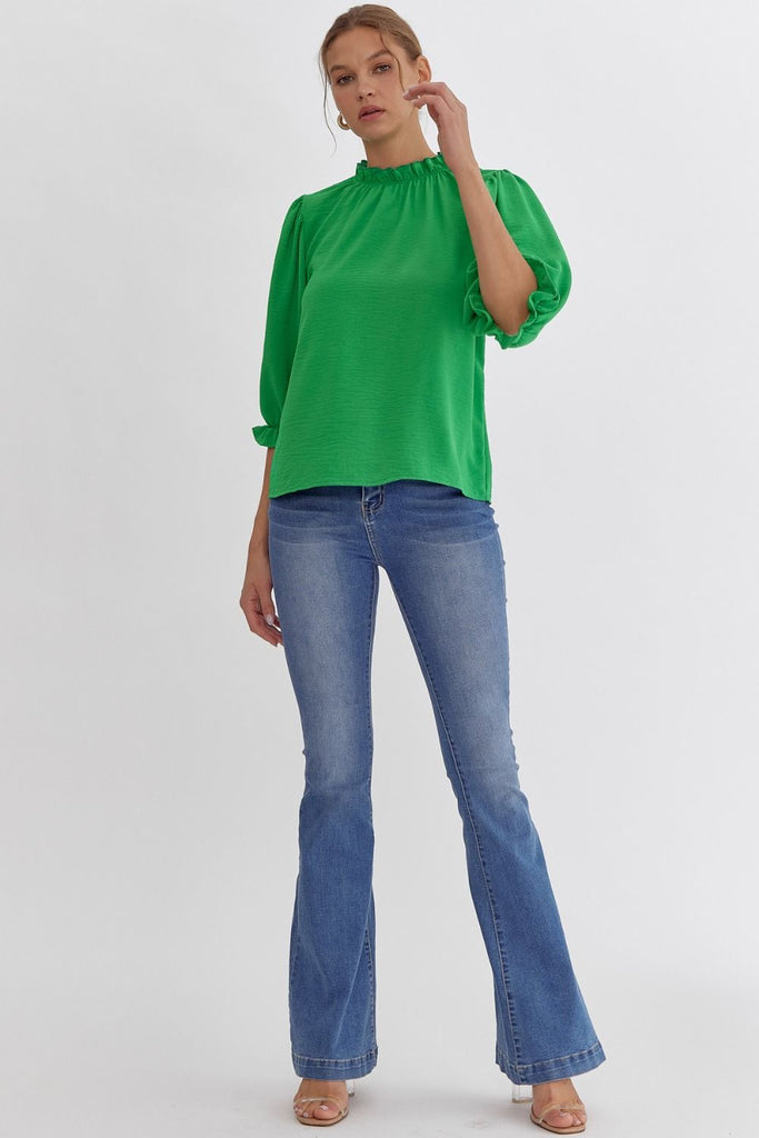 Solid High Neck Blouse {Kelly Green}