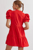 Puff Sleeve Tiered Dress {Red}
