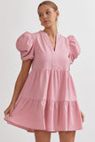 Puff Sleeve Tiered Dress {Baby Pink}