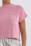 Mock Neck Pocket Knit Top {Pink}