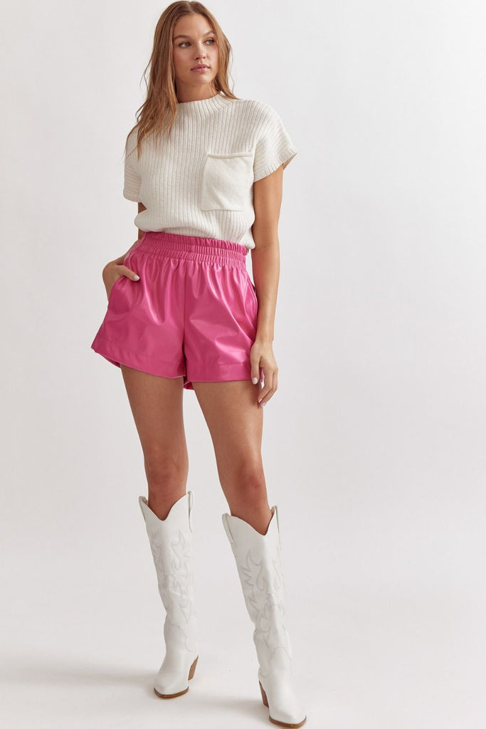 Faux Leather Elastic Waist Shorts {Hot Pink}