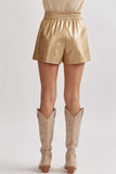 Faux Leather Elastic Waist Shorts {Gold}