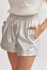 Faux Leather Elastic Waist Shorts {Silver}
