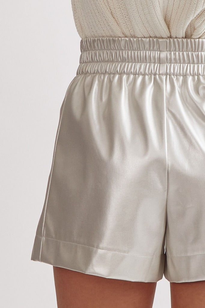 Faux Leather Elastic Waist Shorts {Silver}