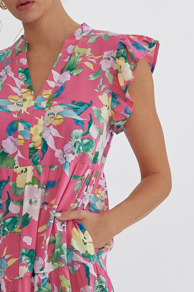 Full Bloom Floral Midi Dress {Pink}