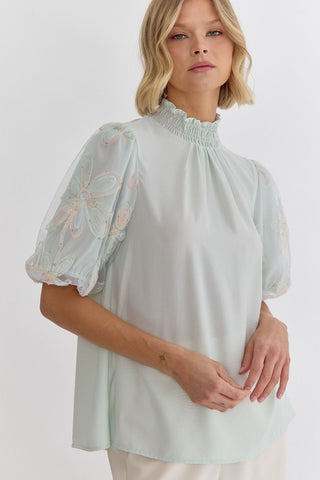 Solid High Neck Blouse {Kelly Green}