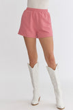 Textured Elastic Waist Shorts {Dk. Coral Pink}