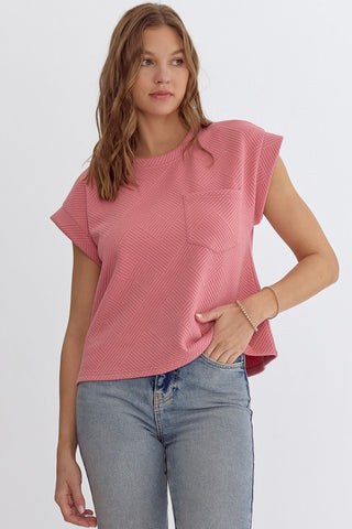 Texture V-neck Blouse {Red}