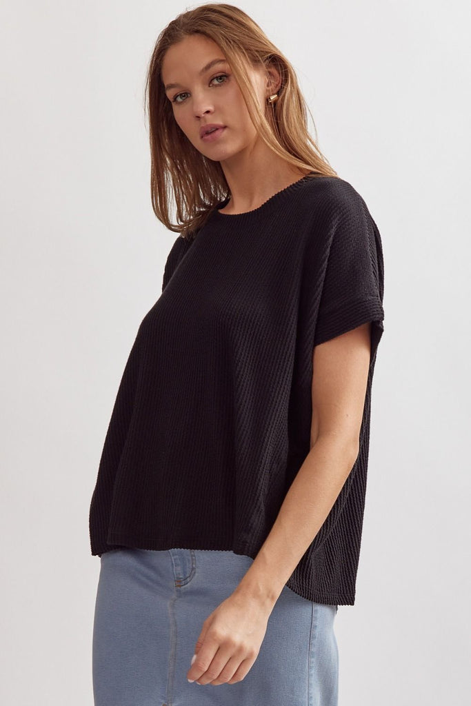 Fallen for You Ribbed Top {Black}
