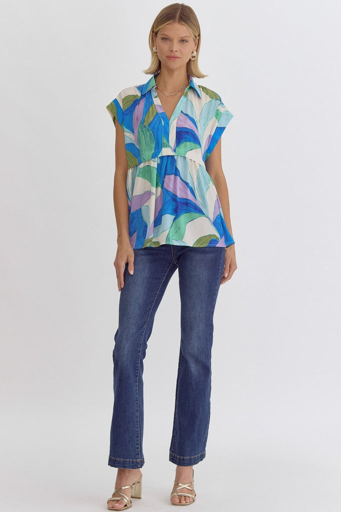 Abstract Colors Blouse {White/Blue}