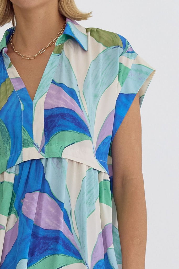 Abstract Colors Blouse {White/Blue}