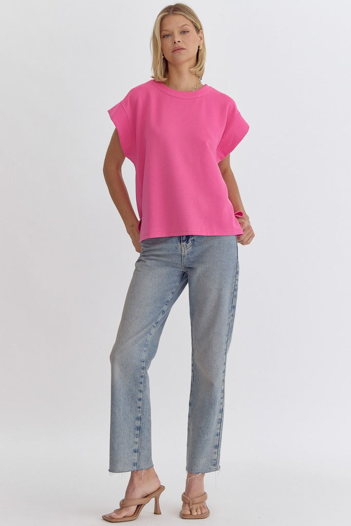 Ribbed + Button Back Top {Hot Pink}