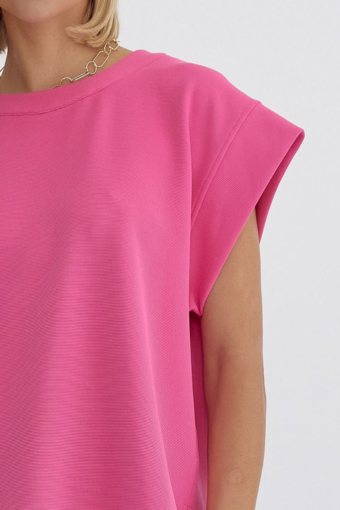 Ribbed + Button Back Top {Hot Pink}