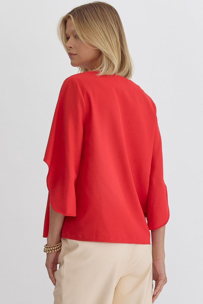 Solid Drape Sleeve Blouse {Red}