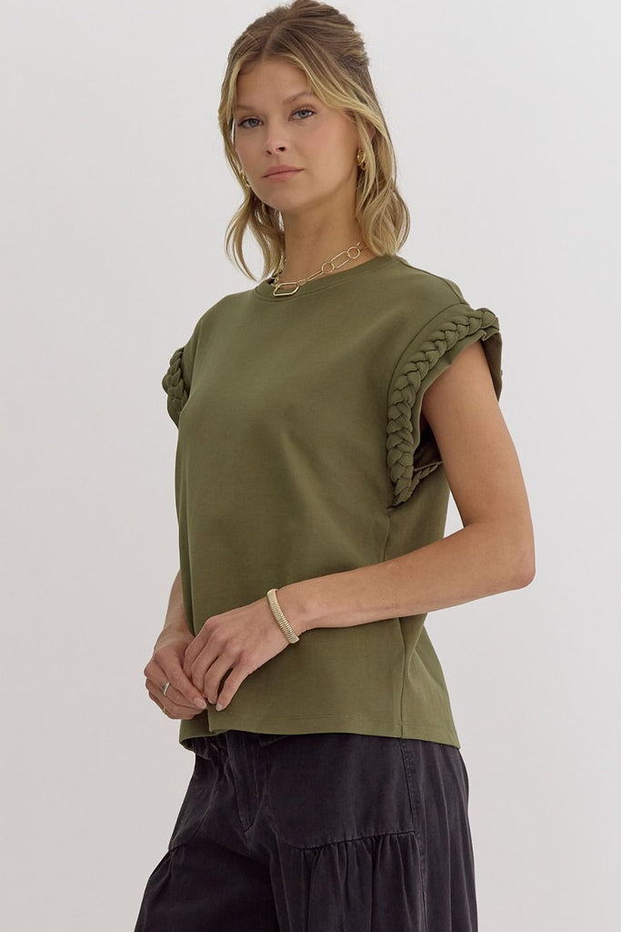 Braided Details Top {Olive}