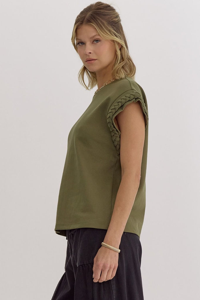 Braided Details Top {Olive}