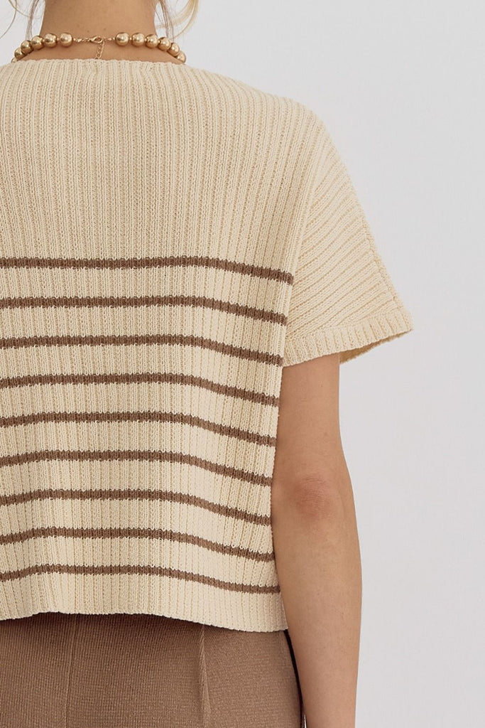 Striped Knit Short Sleeve Sweater {Mocha}