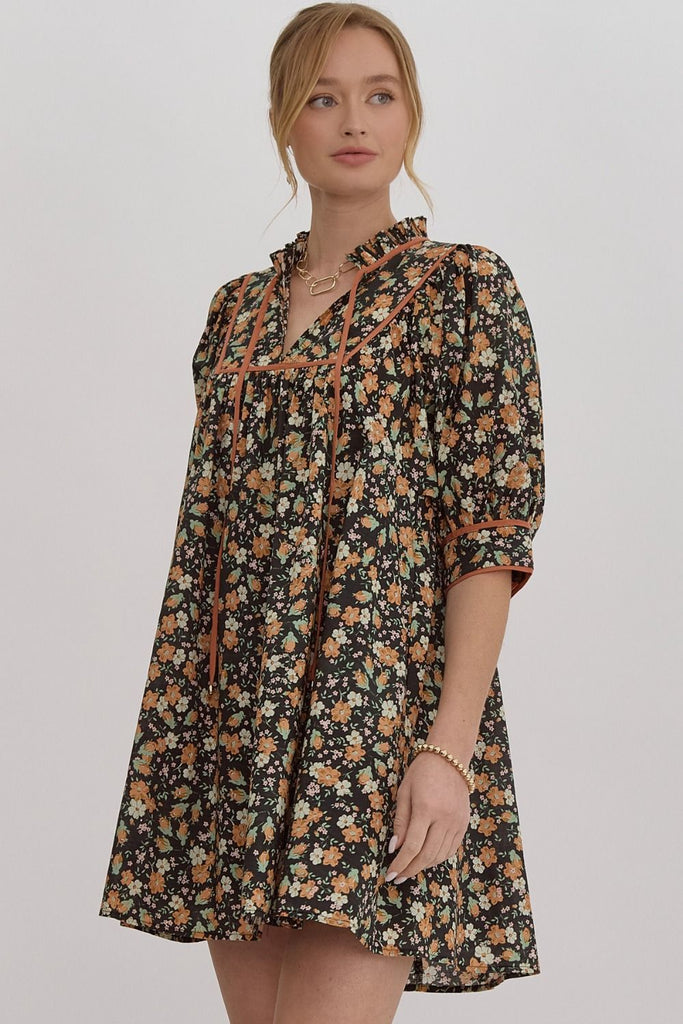 Ditsy Fall Floral Dress {Black}