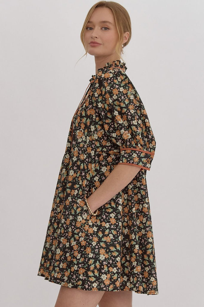 Ditsy Fall Floral Dress {Black}