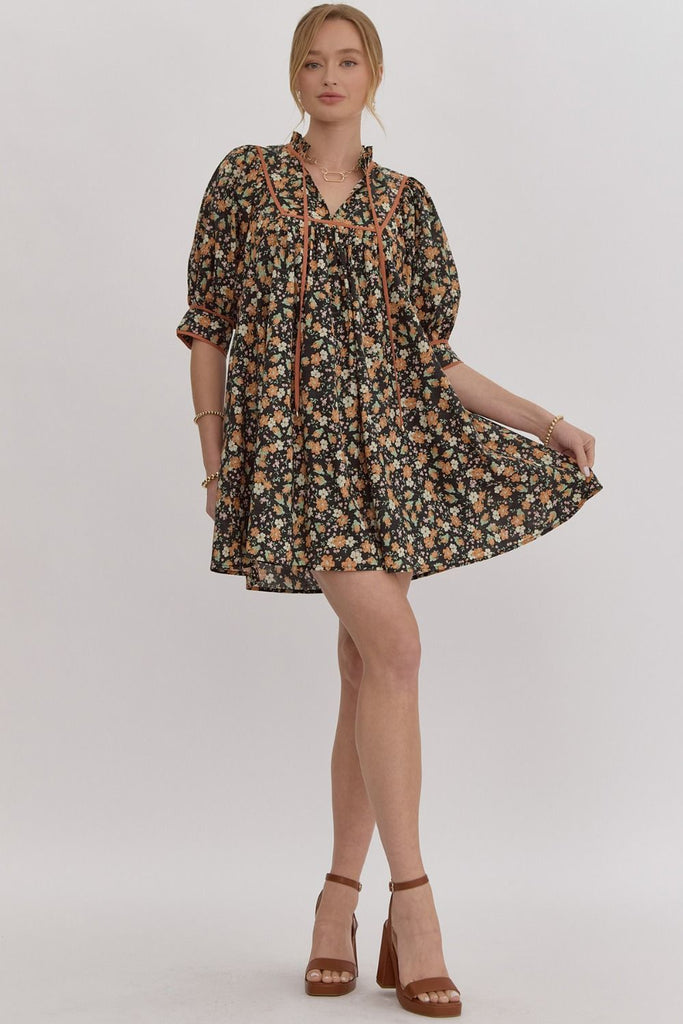 Ditsy Fall Floral Dress {Black}