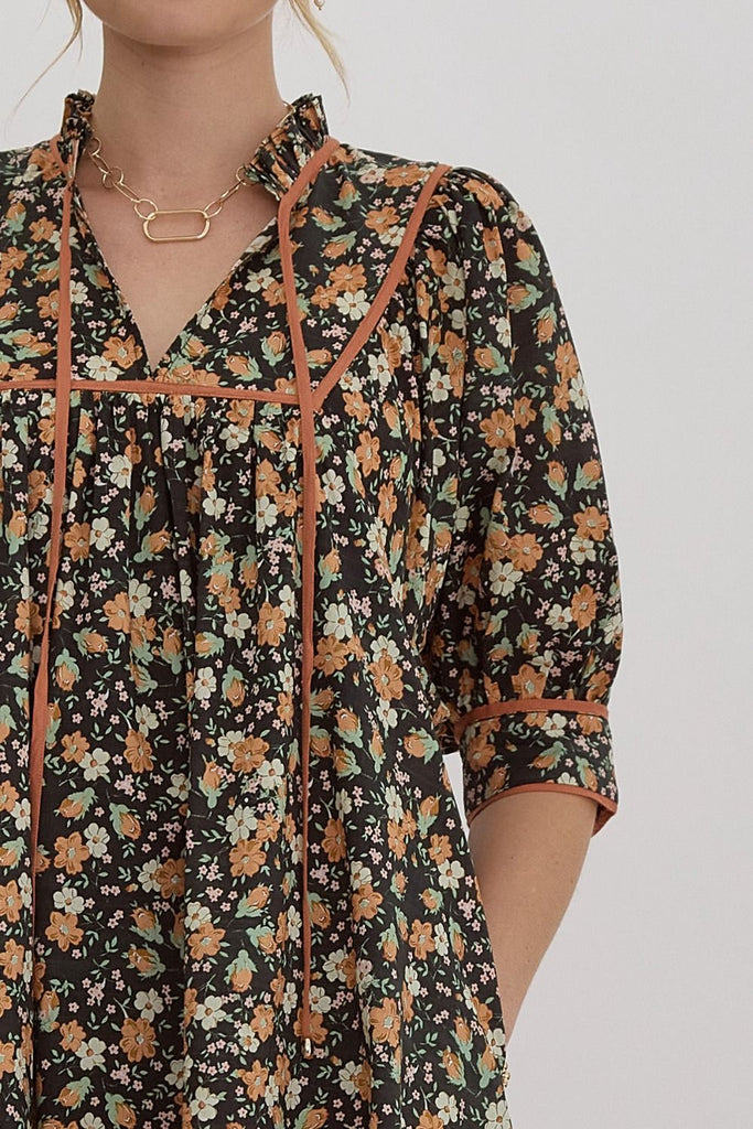 Ditsy Fall Floral Dress {Black}