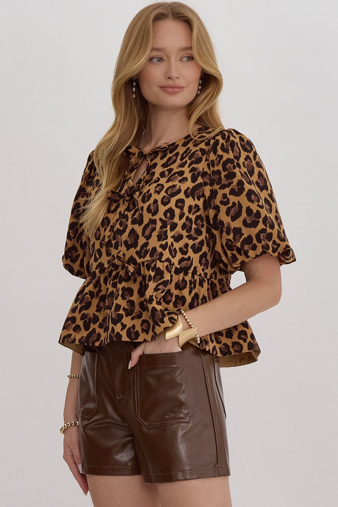 Leopard Bows Blouse {Camel Mix}