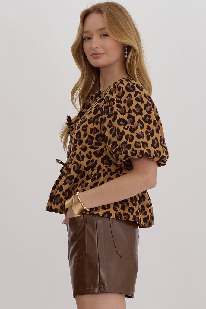 Leopard Bows Blouse {Camel Mix}