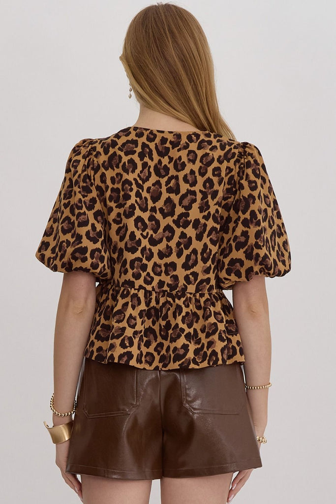 Leopard Bows Blouse {Camel Mix}